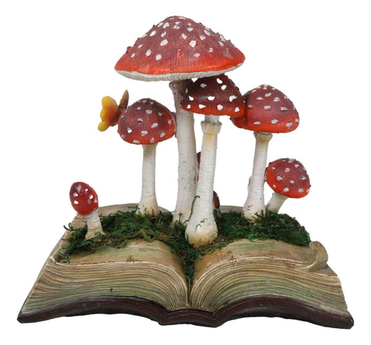 Enchanted Fairy Garden Toadstool Mushrooms Sprouting from Spell Book Figurine - Ebros Gift