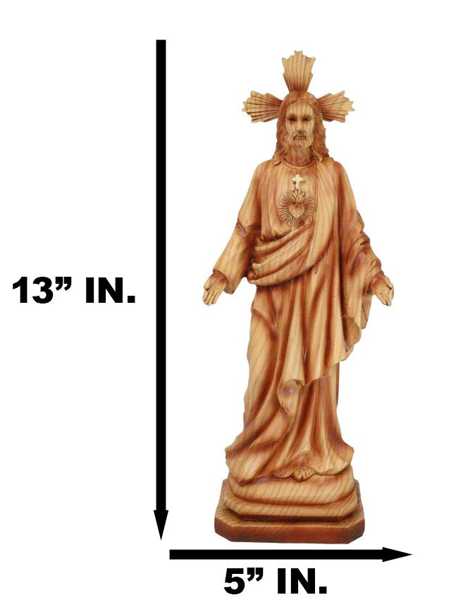 Standing Sacred Heart of Jesus Christ Catholic Christian Faux Wood Figurine