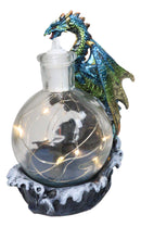Metallic Sea Dragon Rising Above Waves by LED Glass Bottle With Ship Figurine