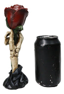 Gothic Skeleton Claw Hand Holding Red Rose Figurine Resin Skull Bone Sculpture