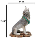 Cries of The Night Howling Gray Wolf with Turquoise Rocks Necklace Figurine 7"H