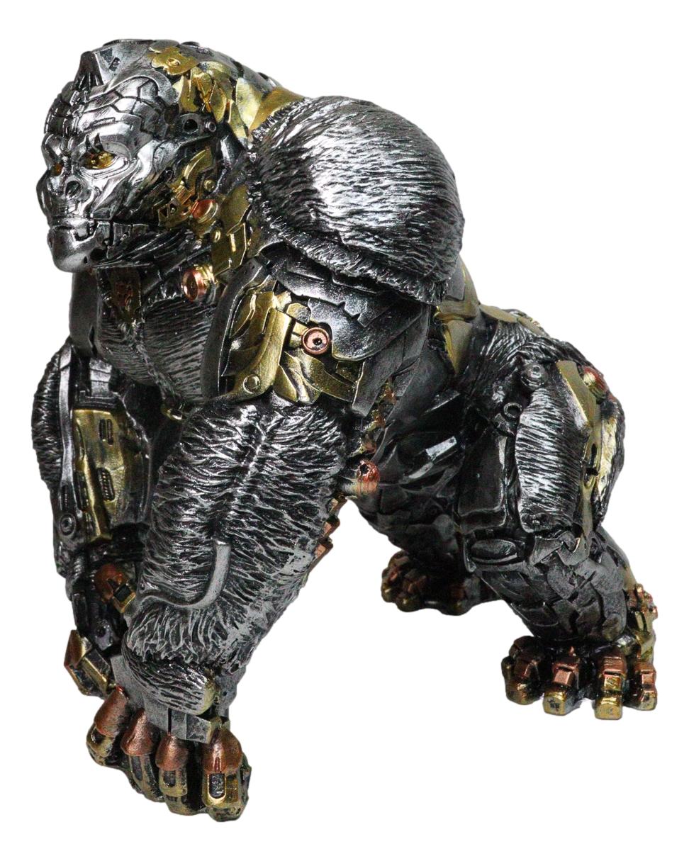 Steampunk Gearwork Cyborg Metallic Primate Silverback Gorilla Kong Figurine