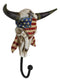 Western Star Patriotic American Flag Cow Skull With Feathers Single Wall Hook