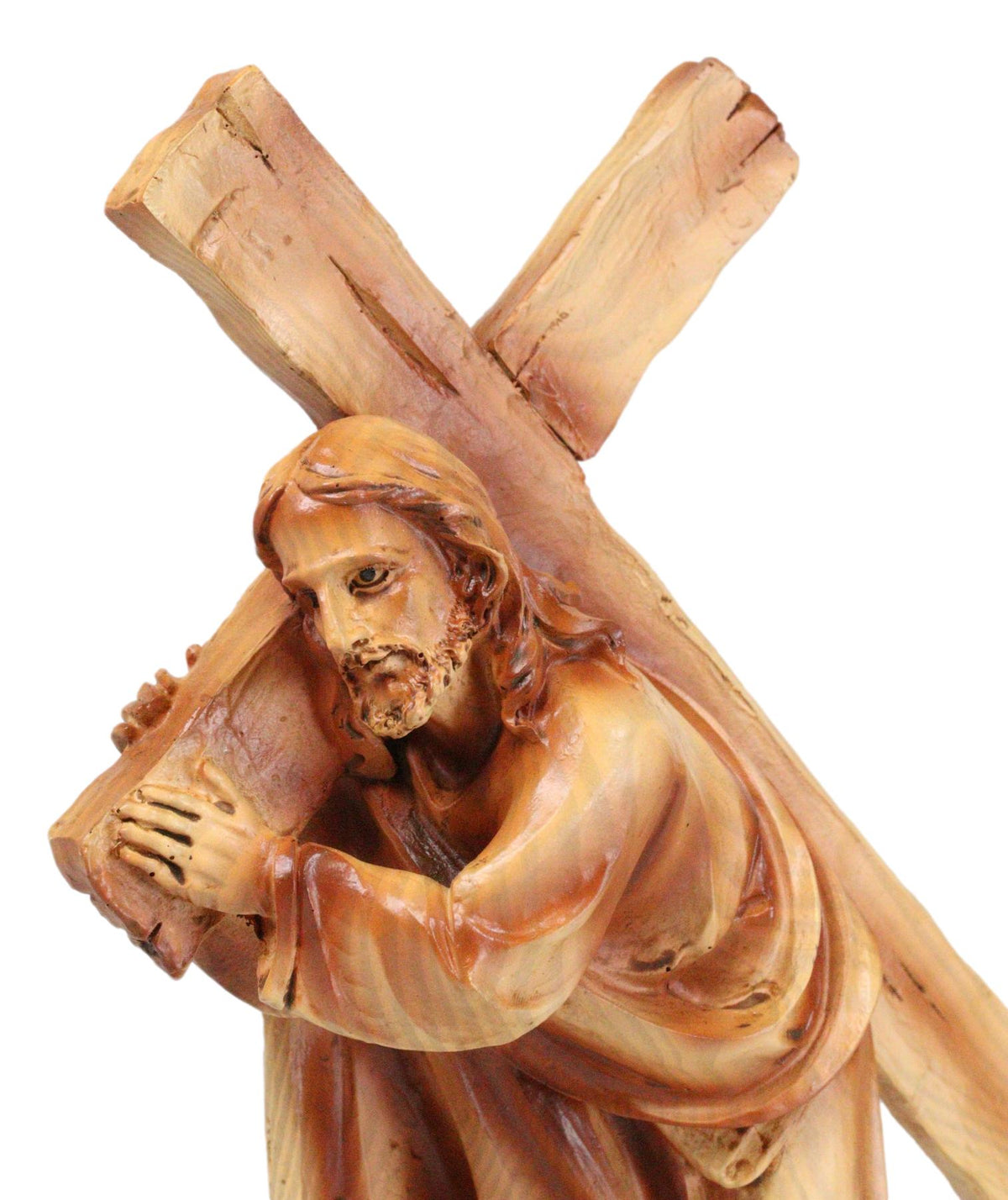 Passion Of Jesus Christ Carrying The Cross In Faux Cedar Wood Finish Figurine