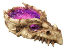 Skeletal Bone Dragon Skull With Purple Faux Quartz Crystals Geode Trinket Dish