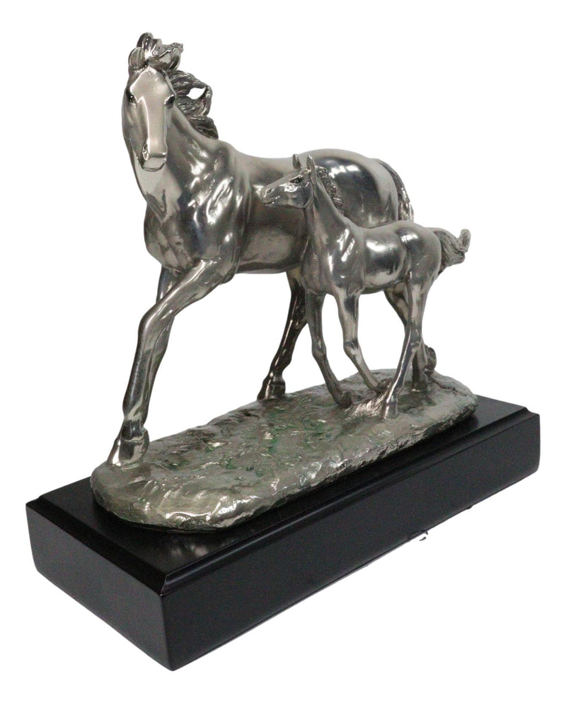 Western Horse and Foal Chrome Electroplated Resin Figurine With Museum Base