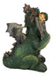 Whimsical Green Garden Dragon With Butterfly With Welcome Plank Sign Figurine