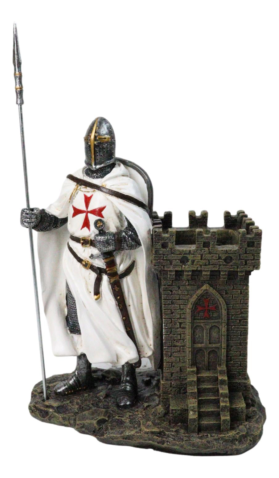 Ebros Templar Crusader Knight Castle Pen & Stationery Holder Figurine