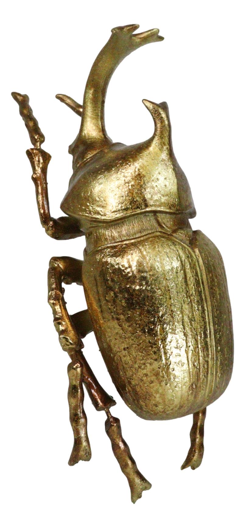 Medium Gold Resin Rhinoceros Elephant Beetle Wall Decor Or Tabletop Figurine