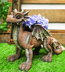 Snuggling Cozy Red Fire Dragon At Rest Planter Pot Garden Decor Figurine 11.25"L