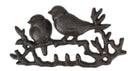 Cast Iron Rustic Lovebirds Perching On Twig Branch 4-Pegs Wall Coat Keys Hooks
