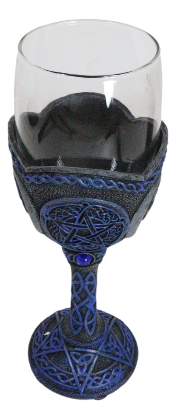 Sacred Triple Moon Goddess Pentagram Wicca Celtic Knot Wine Glass Goblet Chalice