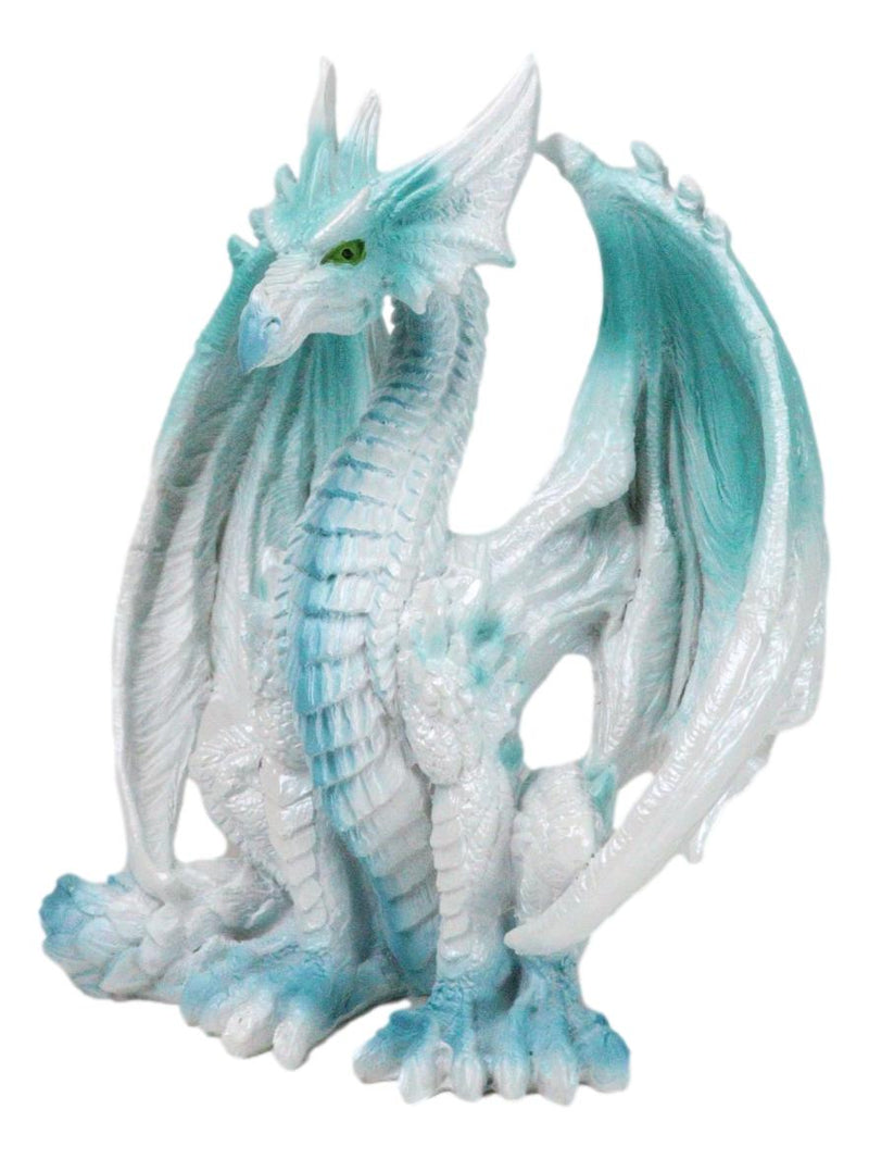 Fantasy Land Of Dragons Crouching Pale White Arctic Snow Winter Dragon Figurine