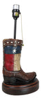 Western Floral Tooled Leather Texas State Flag Cowboy Boot Desktop Table Lamp