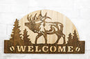 Rustic Western Wapiti Elk Deer By Pine Forest MDF Wood Welcome Wall Decor 17"L