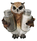 Brown Great Horned Owl Salt and Pepper Shaker Holder Set with Glass Shakers