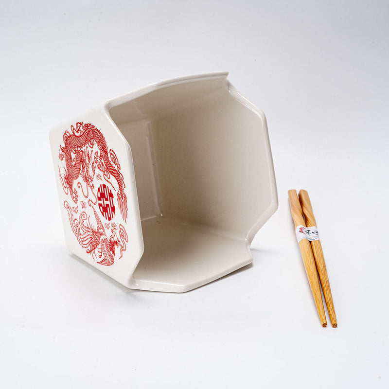 Dragon And Phoenix Feng Shui Takeout To Go Box Serving Bowl With Chopsticks Set