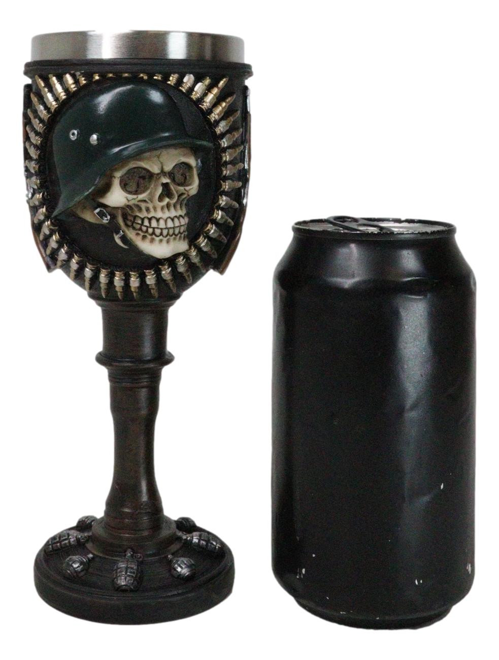 Military Army Platoon Soldier Skull With Helmet Bullets And Rifles Wine Goblet