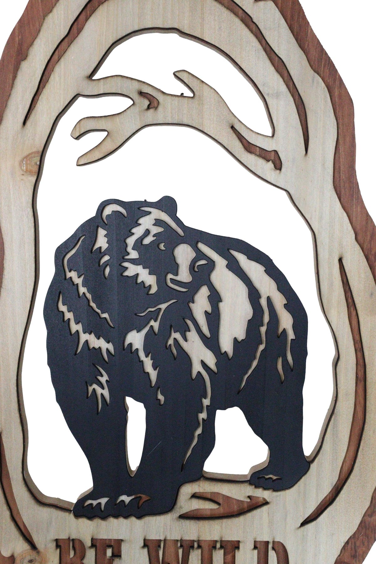 Rustic Western Be Wild Black Bear Forest Tree Ring MDF Wood Cutout Wall Decor