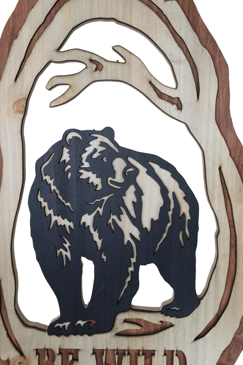 Rustic Western Be Wild Black Bear Forest Tree Ring MDF Wood Cutout Wall Decor