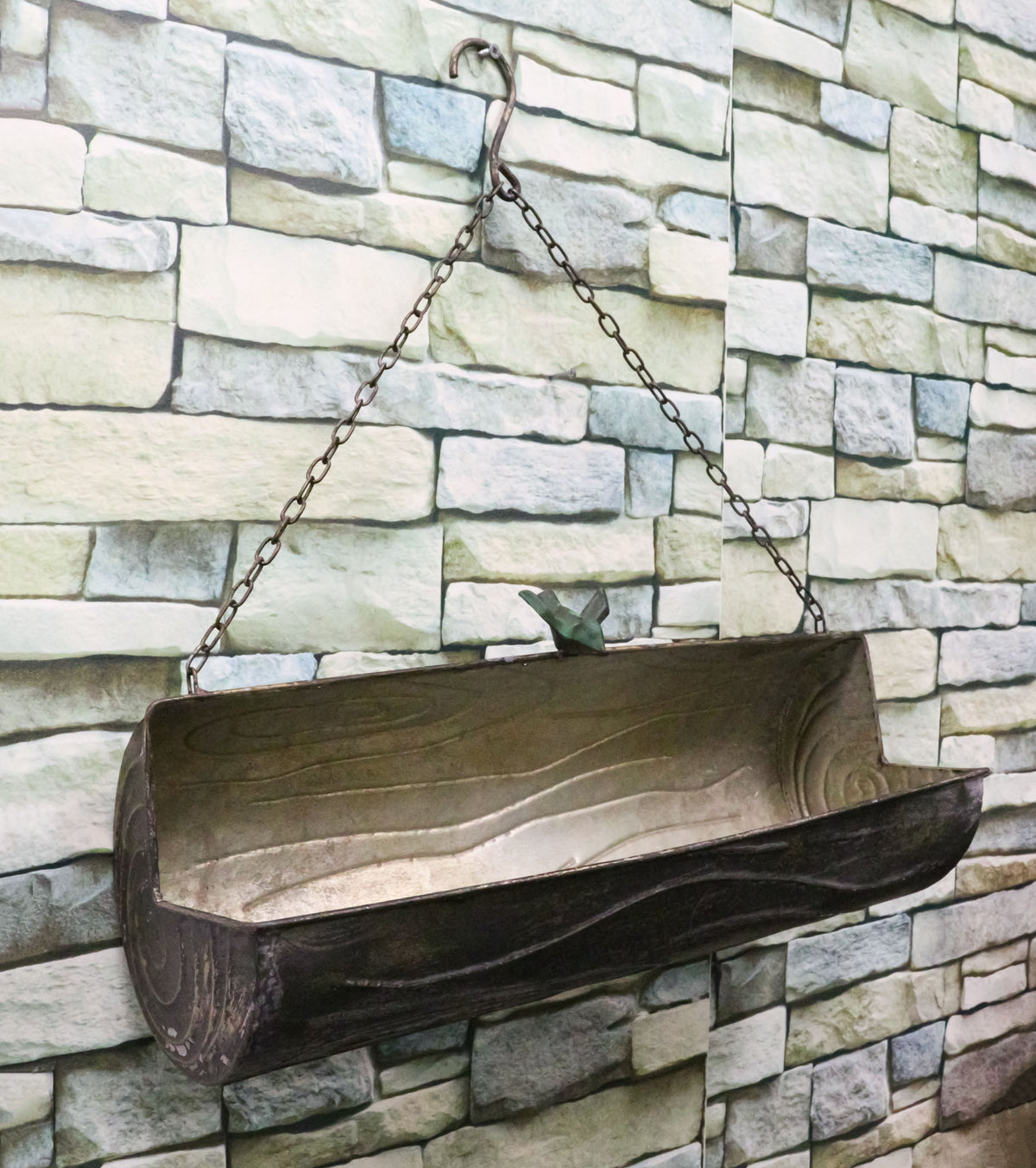 Rustic Farmhouse Distressed Metal Tree Log Hanging Wall Planter 19"L With Chain