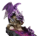Purple Dragon Perching On Skull Graveyard Faux Crystals Geode Incense Burner