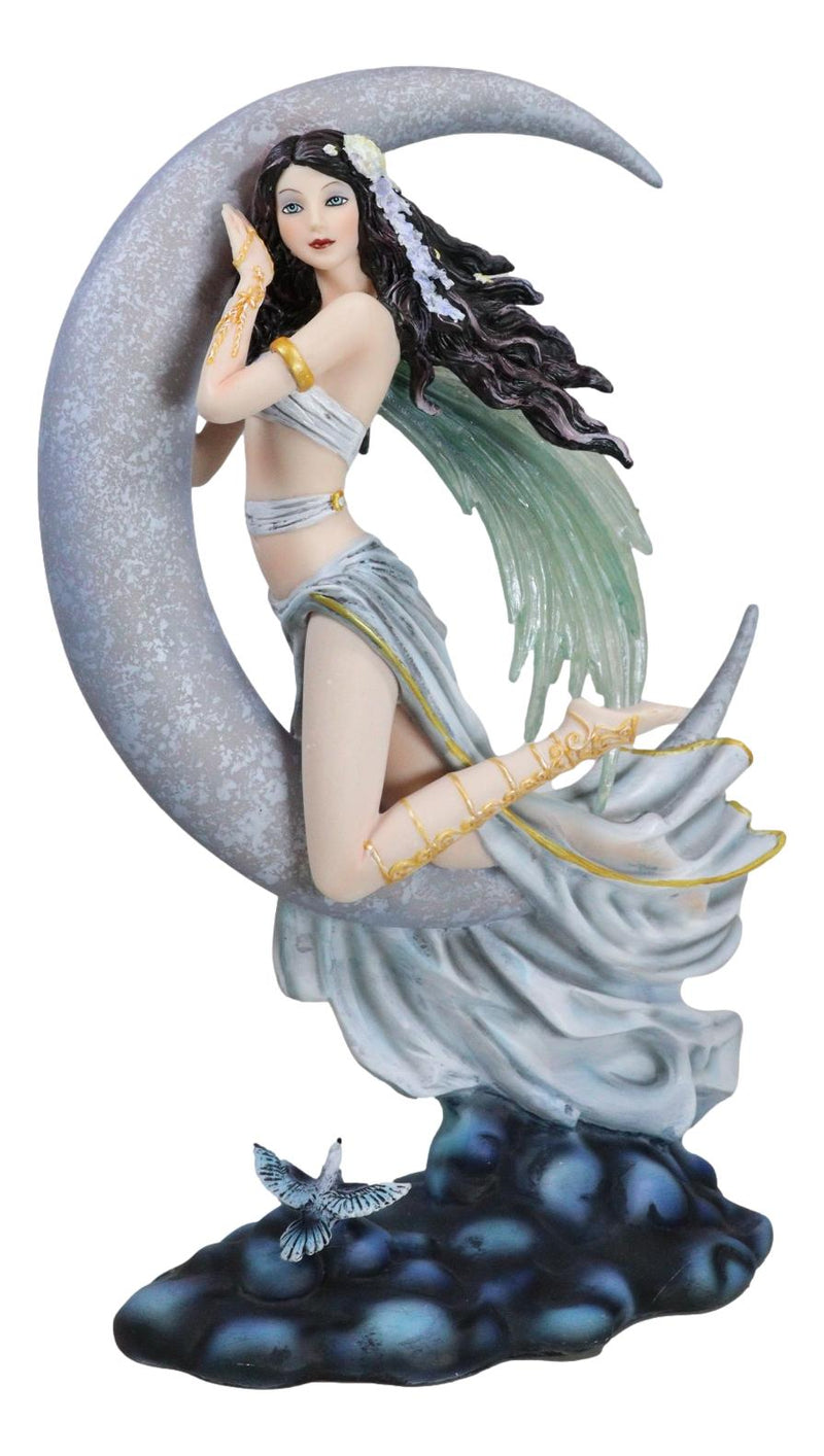 Celestial Dream Voyage Crescent Moon Lullaby Fairy Floating On Clouds Statue