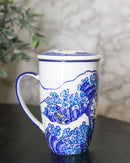 Great Wave Kanagawa 15oz Porcelain Tea Mug With Lid & Stainless Steel Infuser