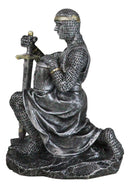 Kneeling Medieval Suit Of Armor Crusader Knight With Sword And Helmet Figurine