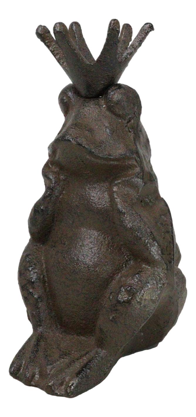 Rustic Cast Iron Whimsical Toad Frog Prince With Crown Figurine Paperweight