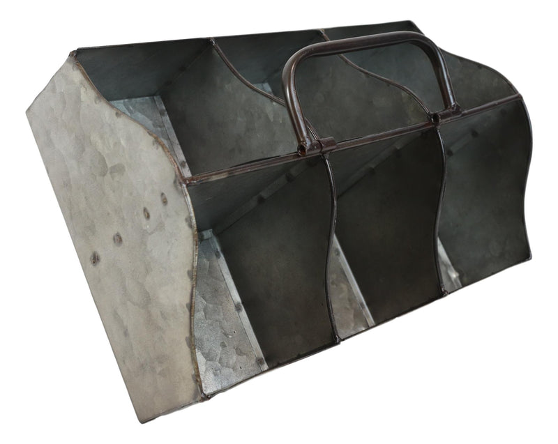 Farmhouse Galvanized Metal Rustic 6 Slots Wine Bottle Holder Basket With Handle