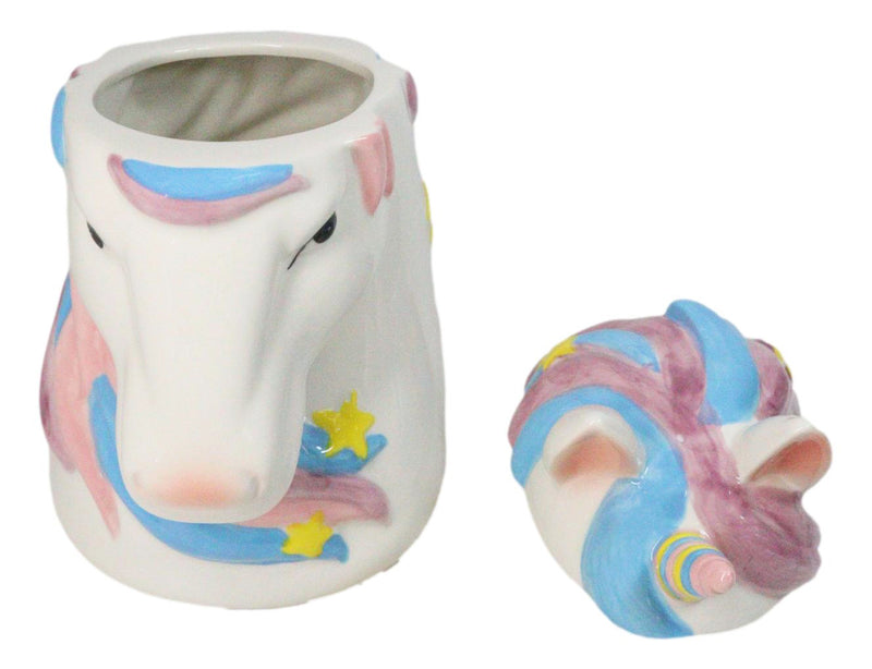 Sacred Purity White Unicorn With Rainbow Mane Horn Ceramic Cookie Jar Figurine