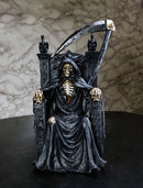 Dark Lord Grim Reaper Seated On Gothic Dragon Throne with Skull Scythe Figurine
