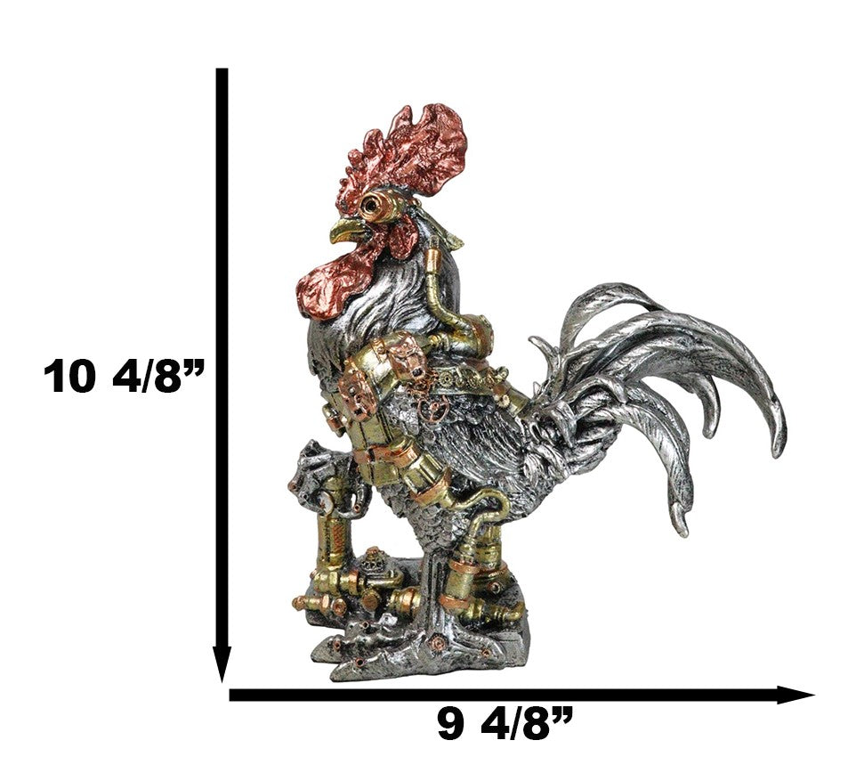 Steampunk Gearwork Robotic Cyborg Rooster Chicken In Battle Armor Figurine - Ebros Gift