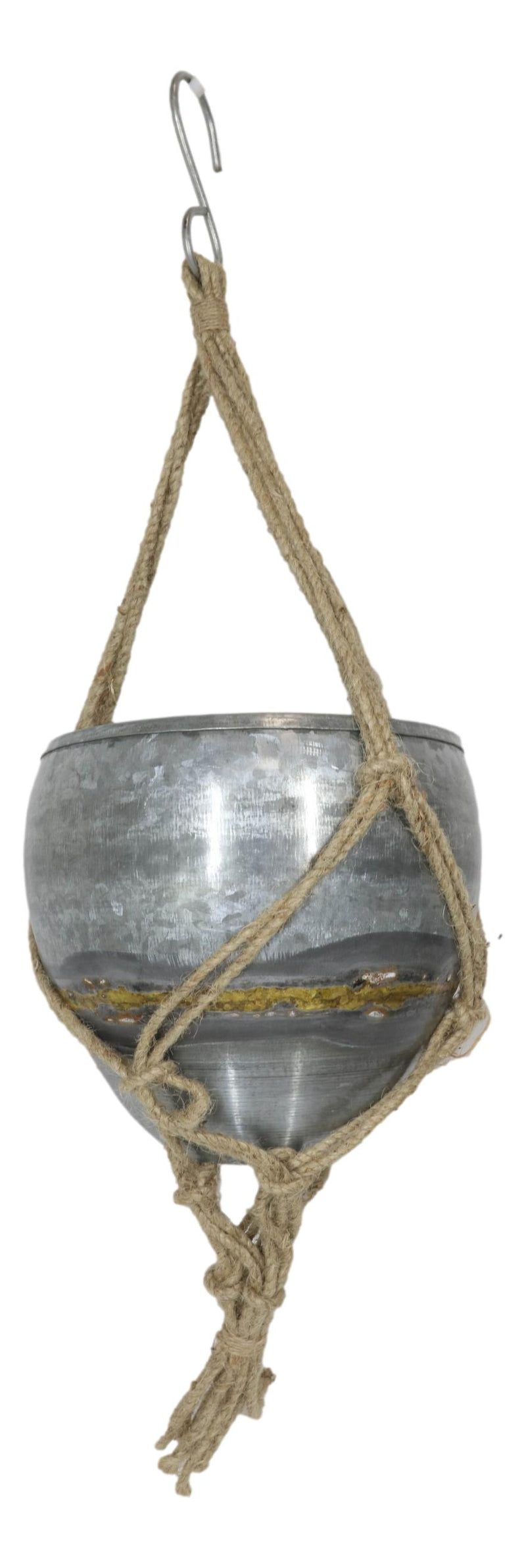 Set Of 2 Rustic Urban Farmhouse Roped Galvanized Metal Wall Hanging Pot Planters