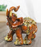 Feng Shui Faux Wood Left Facing Trunk Up Elephant With Golden Tapestry Figurine