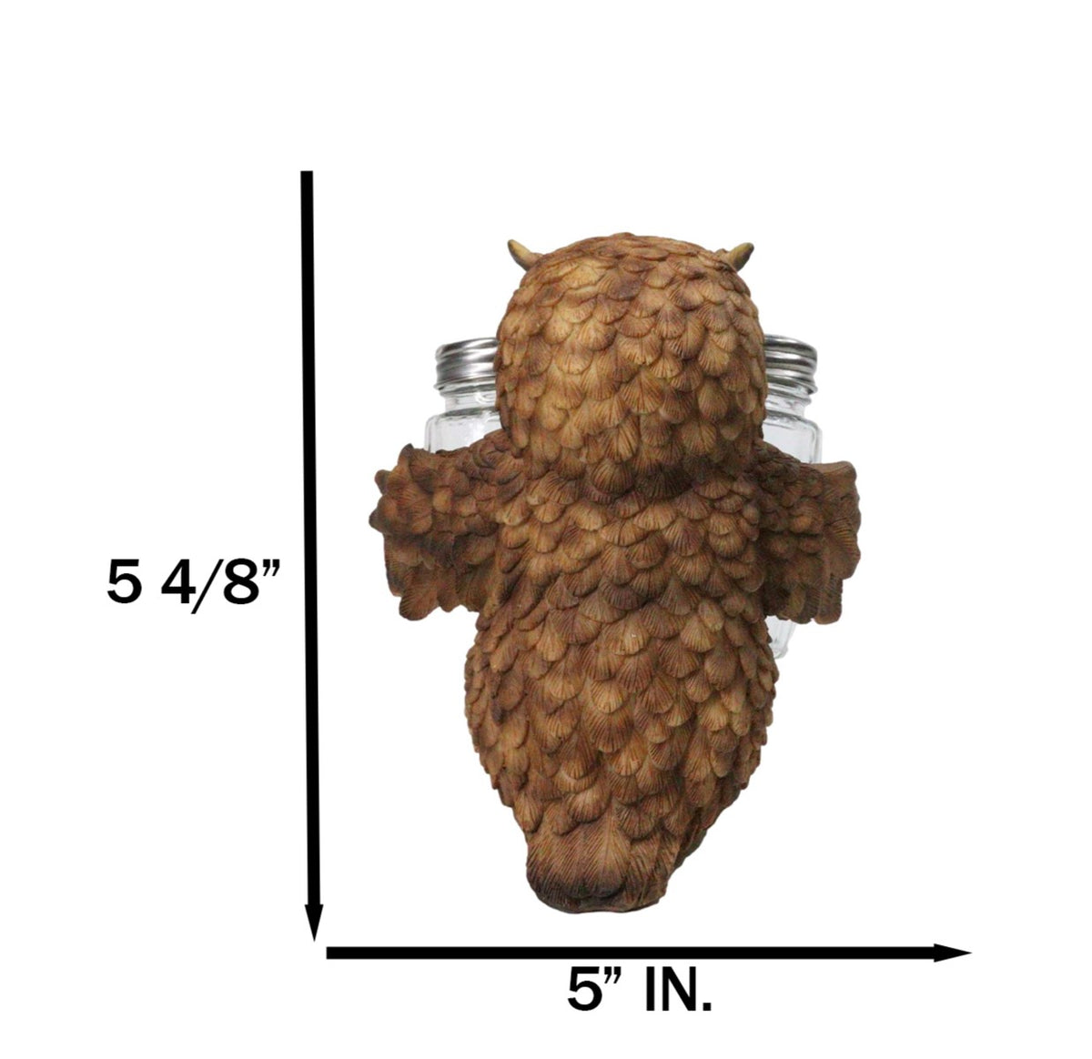 Brown Great Horned Owl Salt and Pepper Shaker Holder Set with Glass Shakers