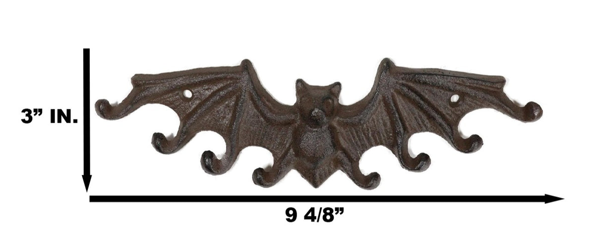 Cast Iron Rustic Dracula's Perch Winged Bat 8 Pegs Quadruple Wall Hook Decor