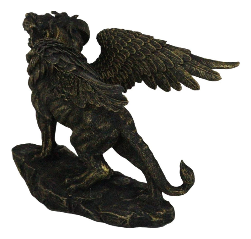 Faux Bronze Greek Guardian Winged Lion Chimera Gargoyle With Goat Horns Figurine