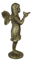 Cast Iron Rustic Enchanted Fantasy Girl Fairy Pixie Faerie With Bird Figurine