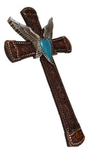 Western Boho Chic Turquoise Heart Angel Wings Tooled Floral Leather Wall Cross