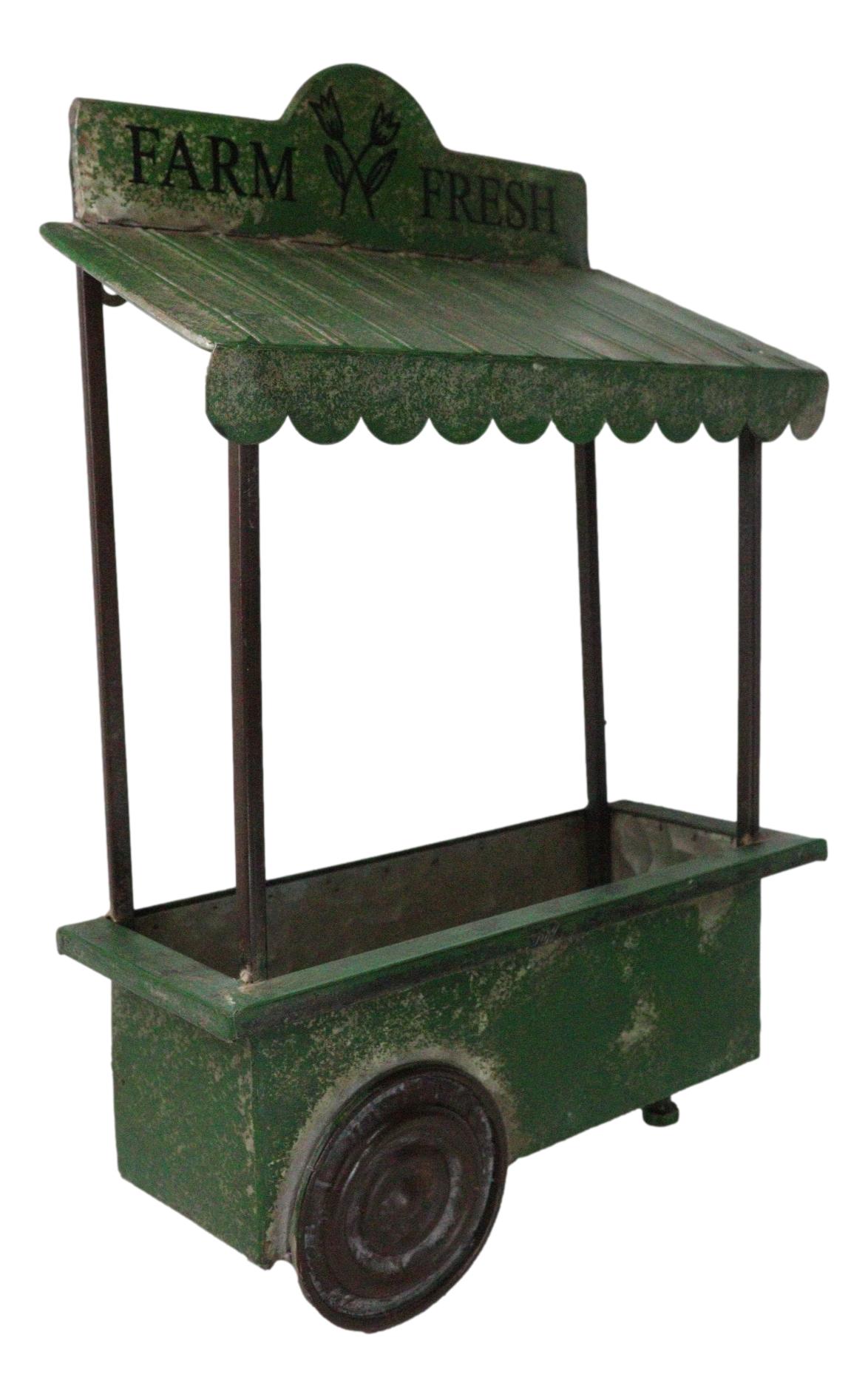 Rustic Green Galvanized Metal Farm Fresh Market Cart Hanging Wall Planter 19"H