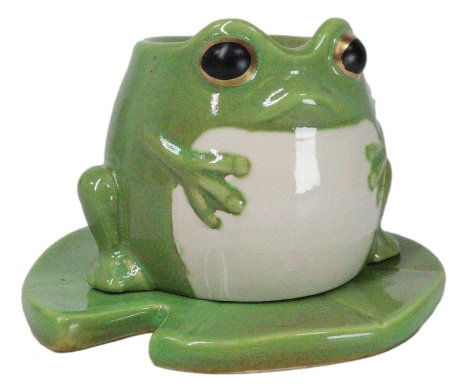 Whimsical Green Toad Frog On Lily Pad Ceramic Essential Oil Warmer Candle Holder - Ebros Gift