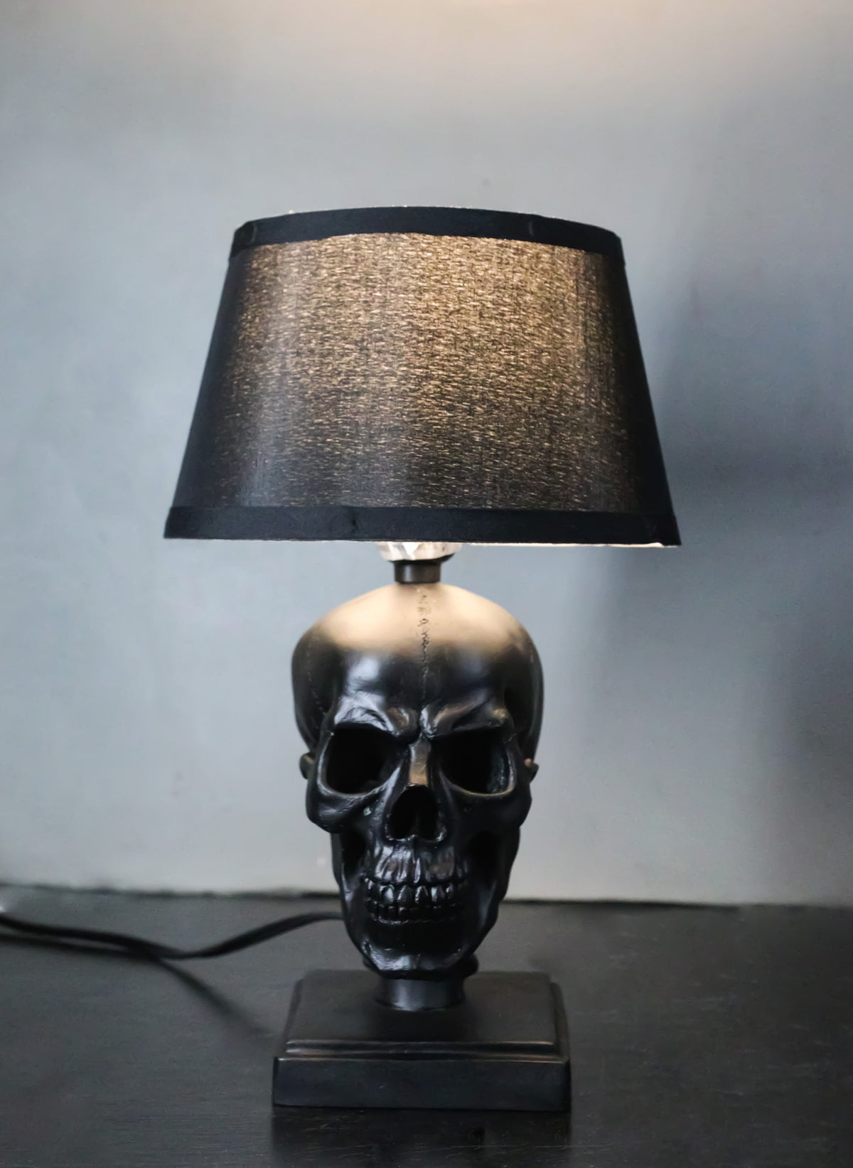 Ebros Gift Grinning Evil Black Hallowed Skull Cranium Table Lamp with Shade