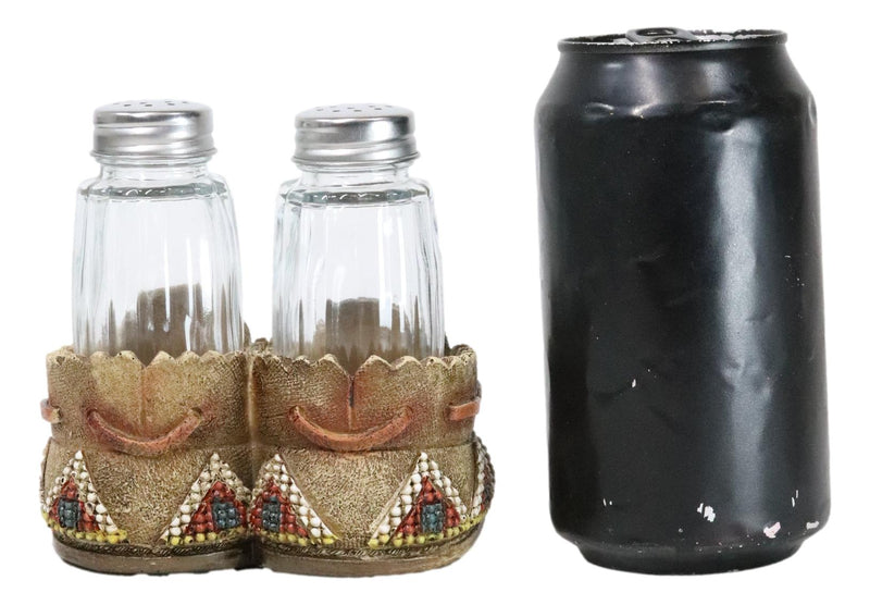 Rustic Tribal Native Indian Moccasin Shoe Shaped Salt And Pepper Shakers Holder