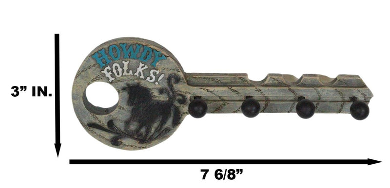 Rustic Western Howdy Folks Horse Key Shaped 4 Peg Quadruple Wall Hook Plaque