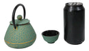 Chrysanthemum Green Gold Petite Cast Iron Teapot 10oz With 4 Mini Tea Cups Set