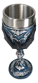 Vampire Flying Bat Blue With Silver Knotwork Scroll Patterns Wine Goblet Chalice