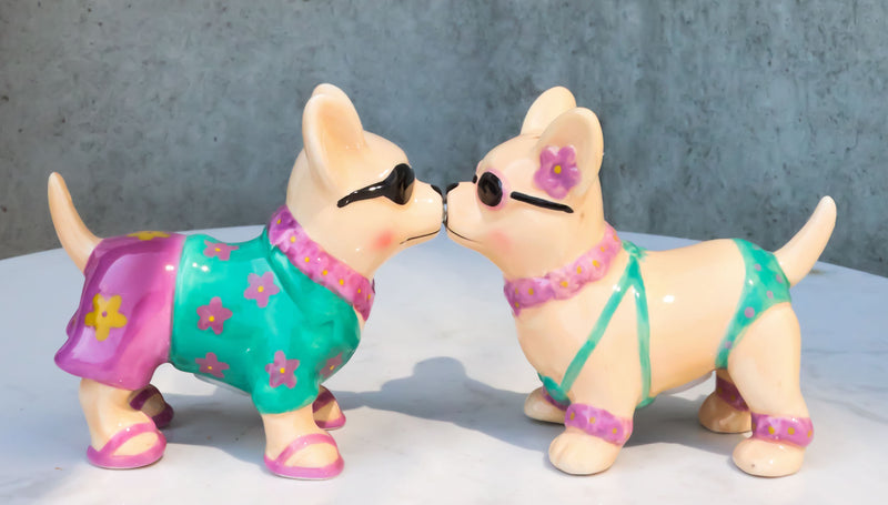 Ebros Beach Honeymoon Lovers Kissing Chihuahua Dogs Ceramic Salt Pepper Shakers Set
