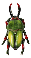 Green Stag Beetle Bug Enameled Pewter Austrian Crystals Trinket Jewelry Box